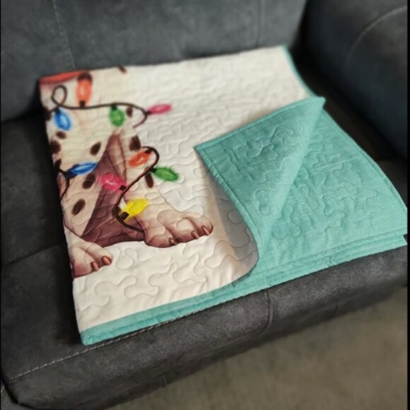 Merry Christmas Dalmatian Dog! New Handmade! Quilted Throw 42" x 42" - Picture 7 of 9